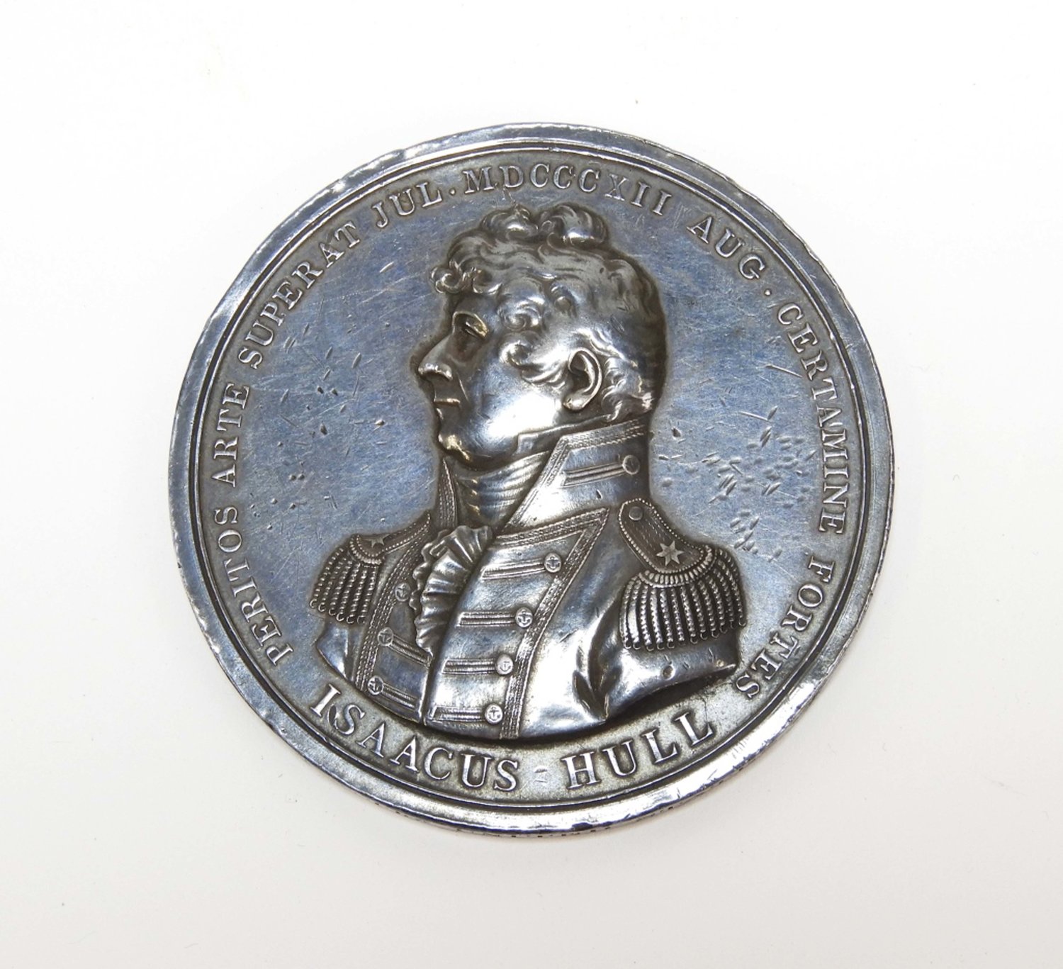 1812 silver medal presented by the U.S. Congress to Lt. Alexander Scammel Wadsworth, for gallantry in the naval battle USS Constitution vs. HMS Guerriere ($40,590).